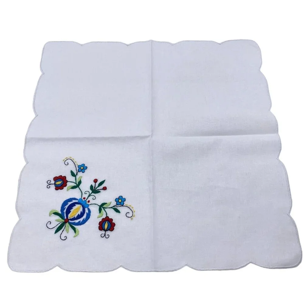 Square hand embroidered floral doilies scalloped linen napkins table placement